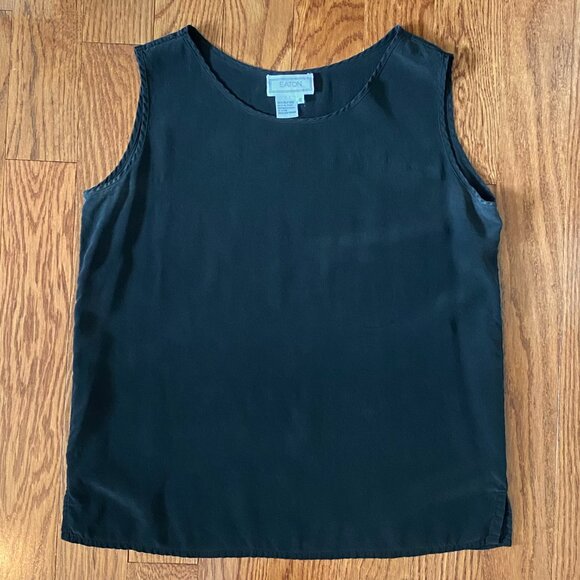 100% Silk Vintage Black Tank Top Blouse Minimalist Classic Staple 90s Faded - Picture 8 of 9